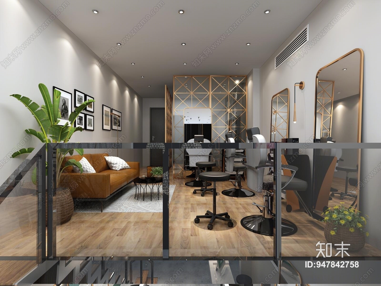 工业风理发店3D模型下载【ID:947842758】
