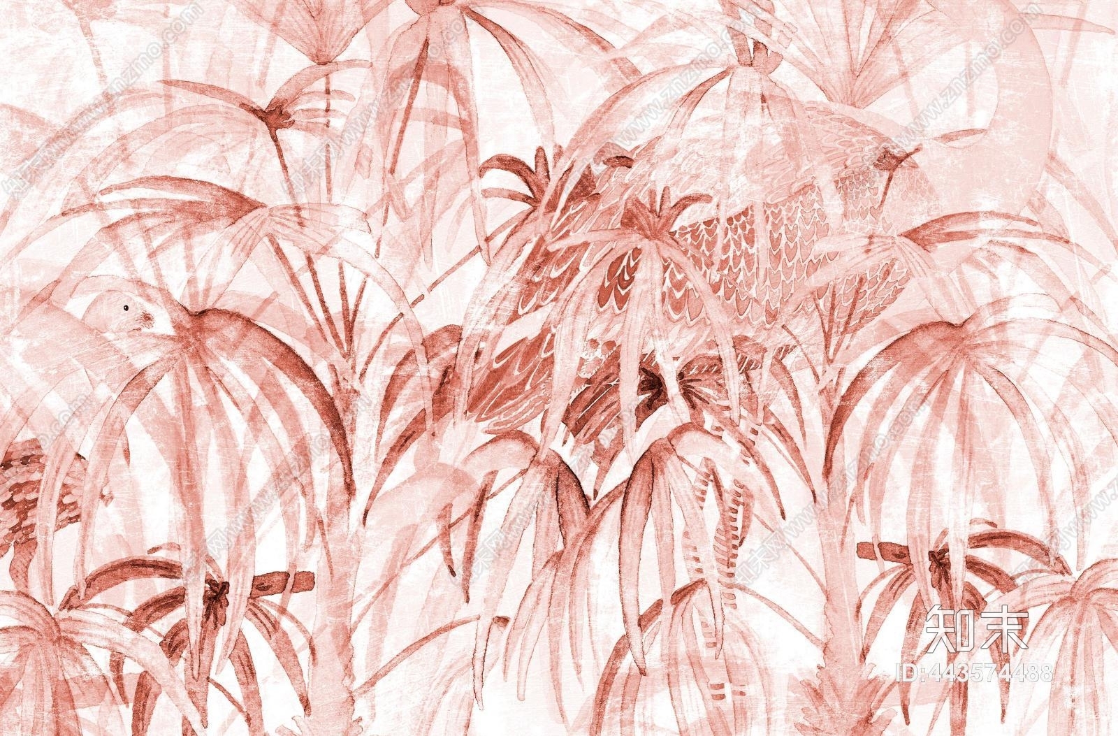 粉色水彩风植物装饰壁纸壁画贴图下载【ID:443574488】