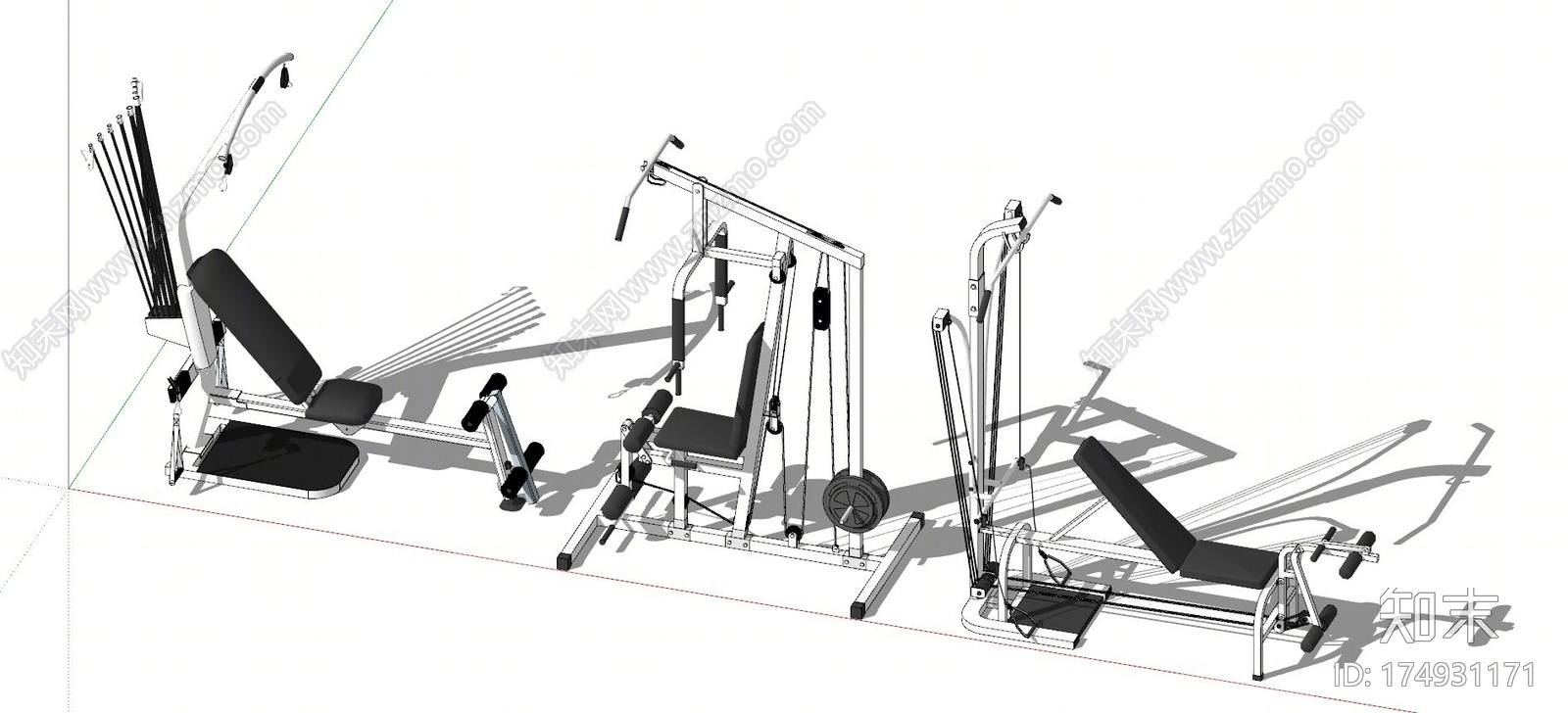 现代健身房健身器材SU模型下载【ID:174931171】