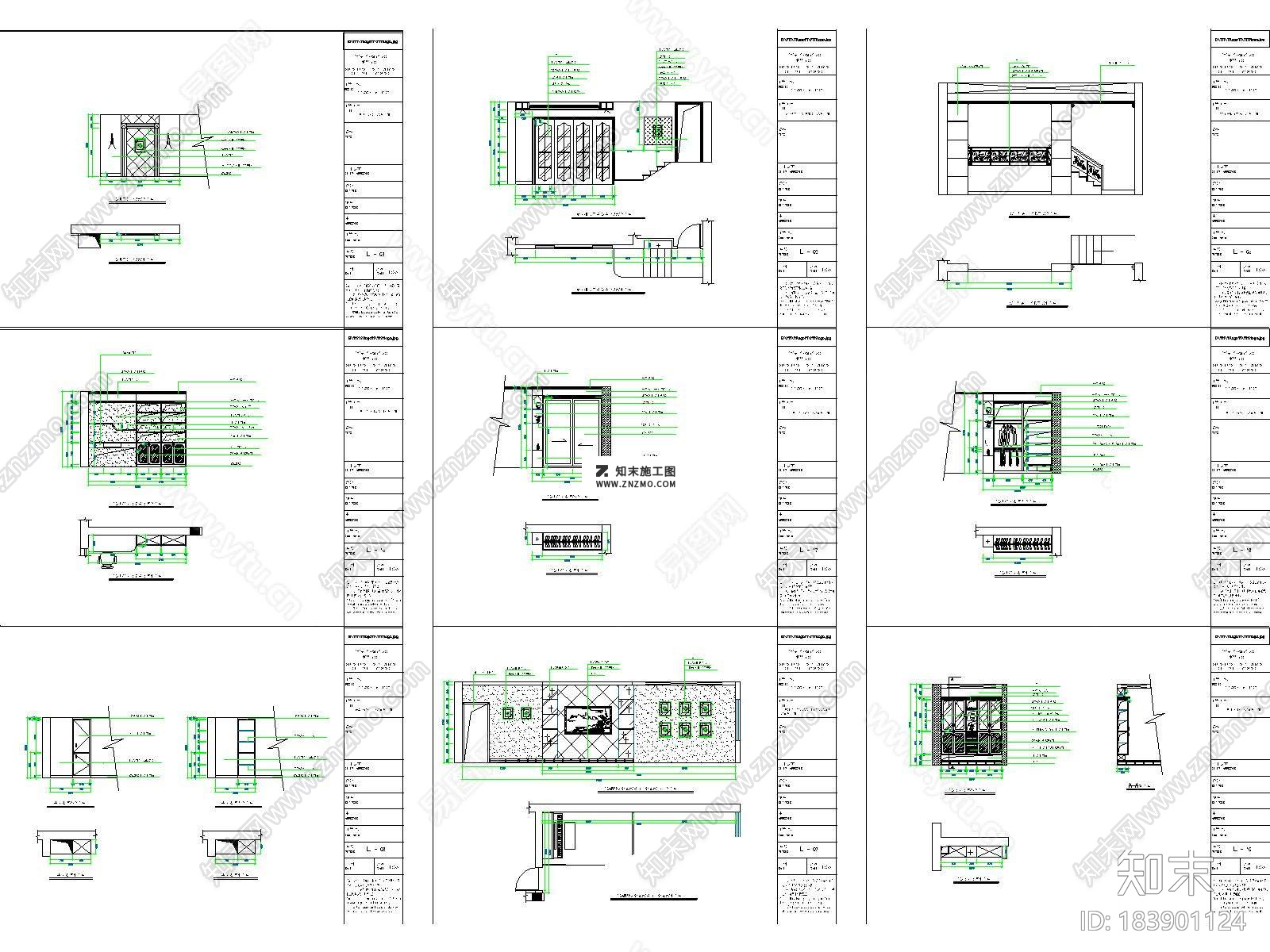 现代白金瀚三层别墅CAD施工图全套及效果图下载cad施工图下载【ID:183901124】