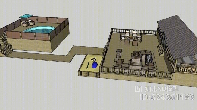 厨房、游泳池和露台SU模型下载【ID:524851188】