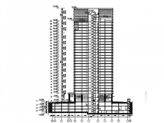 [深圳]某二十八层商业综合体钢化玻璃幕墙建筑施工图cad施工图下载【ID:166801171】