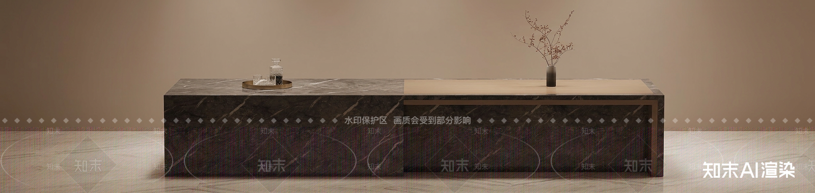 新中式电视柜3D模型渲染效果图