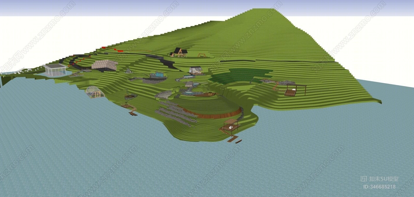 现代山地景观SU模型下载【ID:346685218】