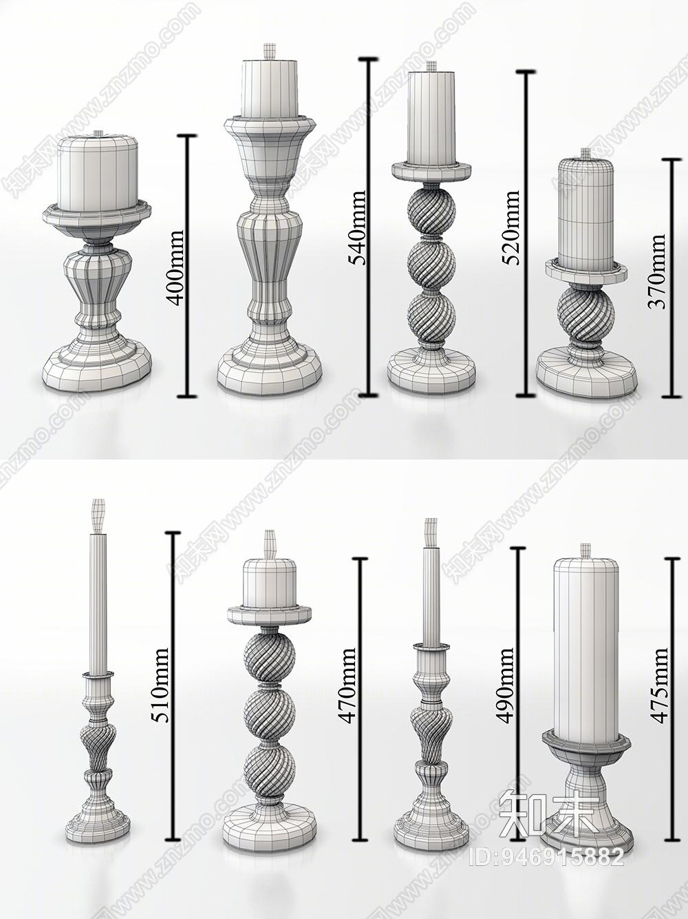欧式古典金属烛台3D模型下载【ID:946915882】
