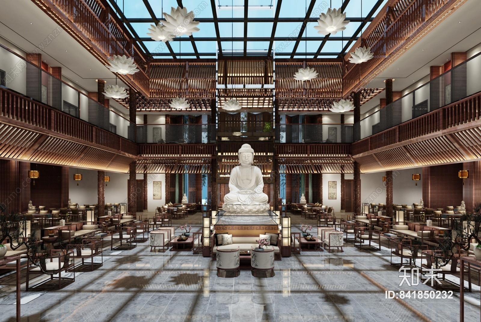 中式图书馆大厅3D模型下载【ID:841850232】