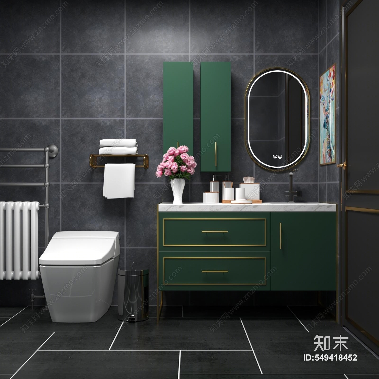 北欧轻奢现代卫生间卫浴浴室柜3D模型下载【ID:549418452】