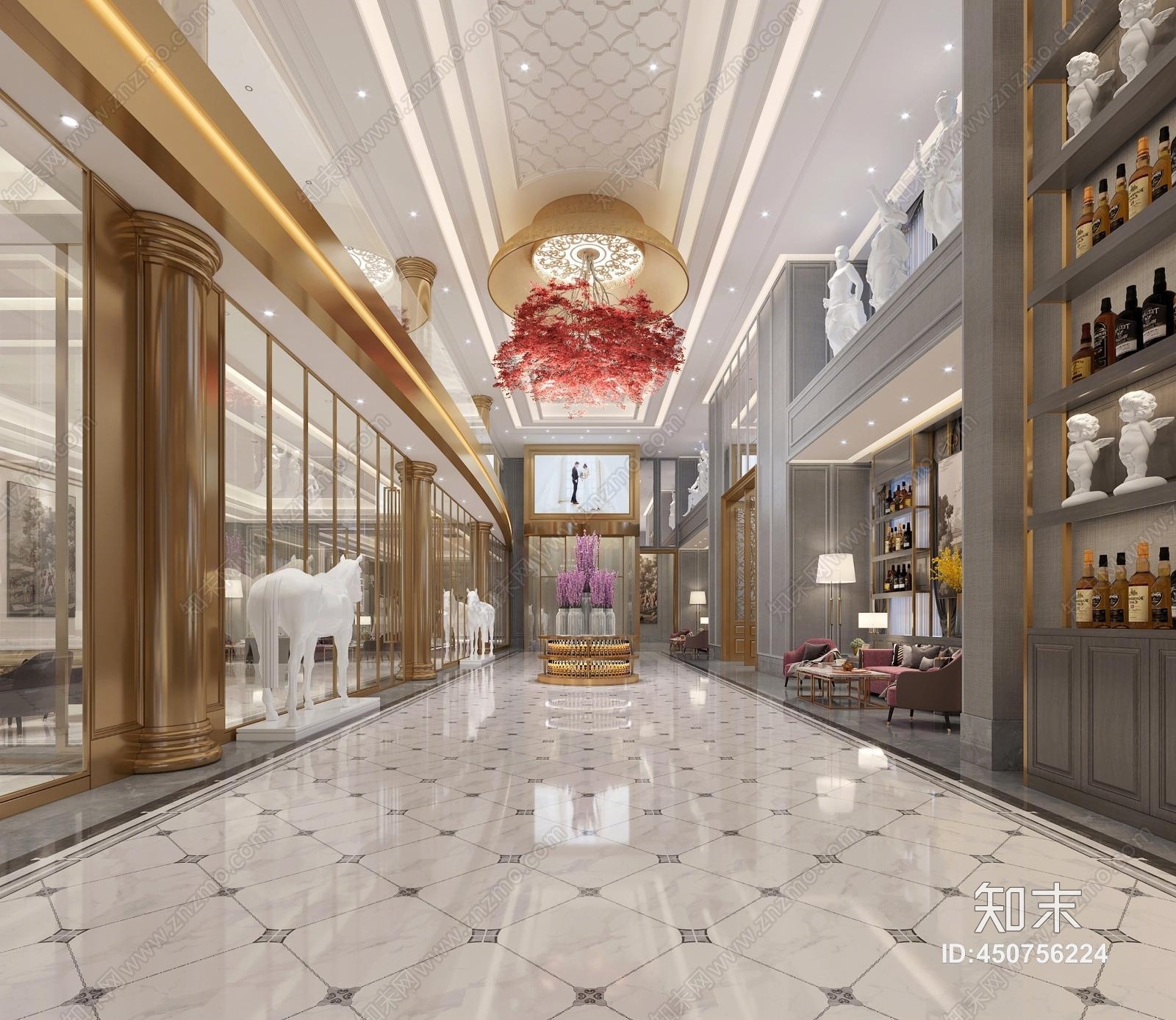 新中式酒店大厅3D模型下载【ID:450756224】