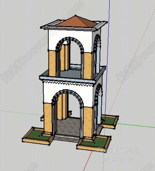 中式景观塔楼SU模型下载【ID:345918652】