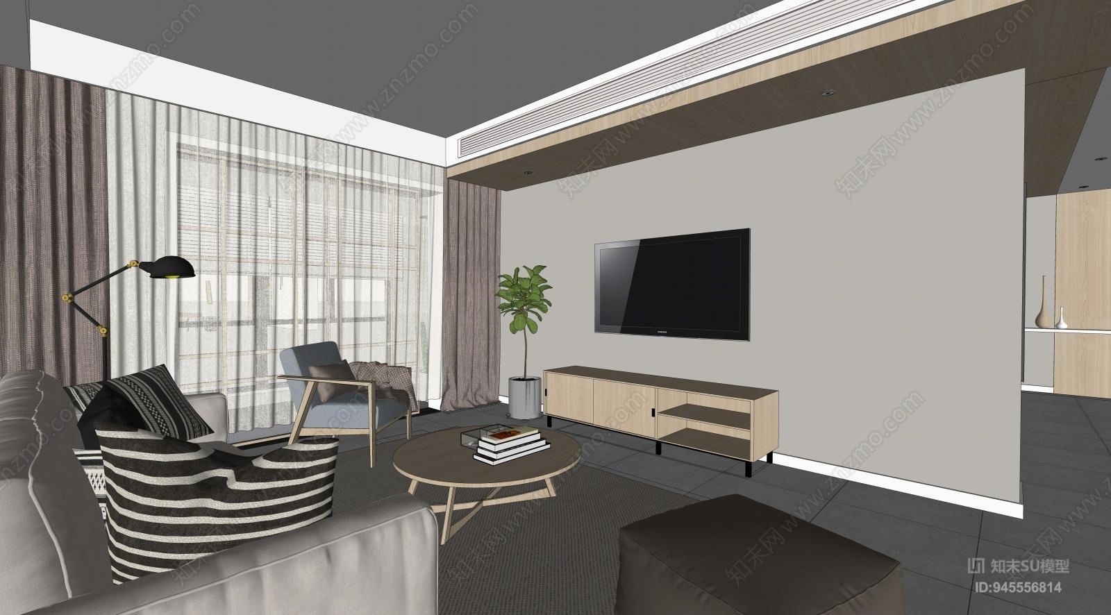 日式家装室内设计整装SU模型下载【ID:945556814】