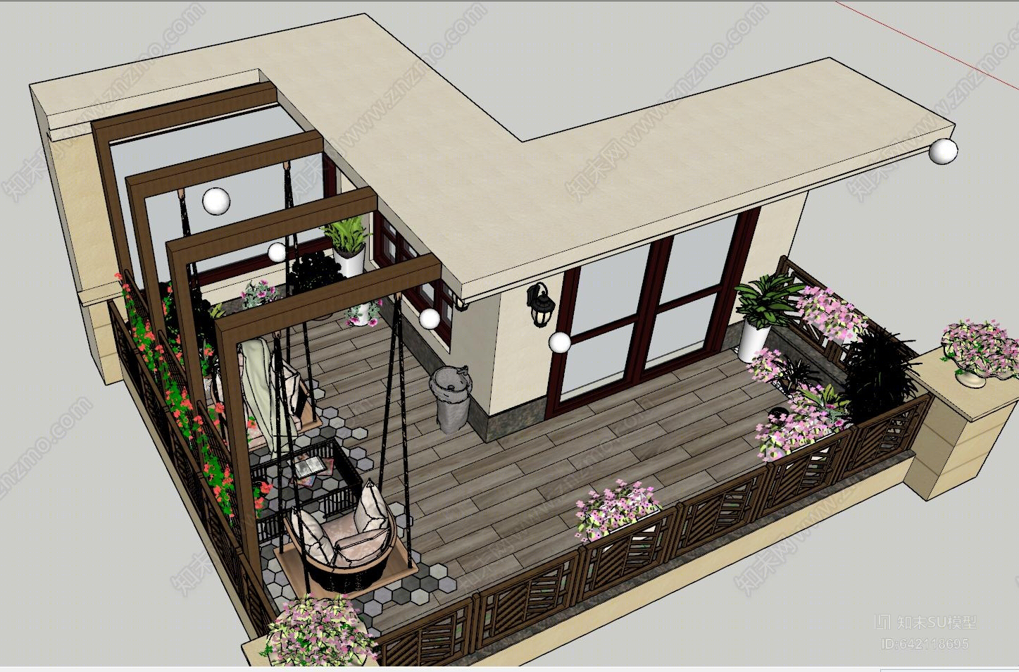 别墅屋顶花园SU模型下载【ID:642118695】