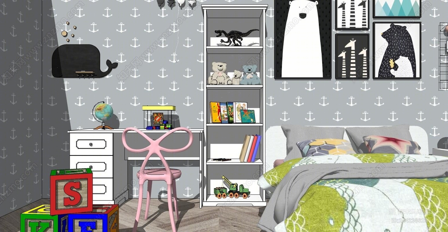 现代儿童房SU模型下载【ID:244238626】