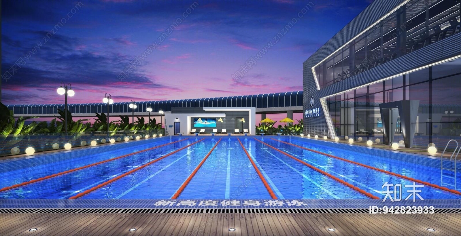 现代室外泳池3D模型下载【ID:942823933】