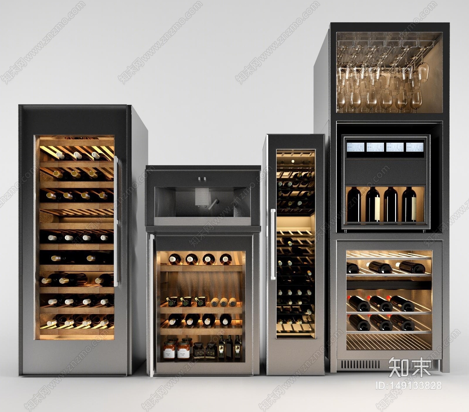 现代冰箱酒柜组合3D模型下载【ID:149133828】