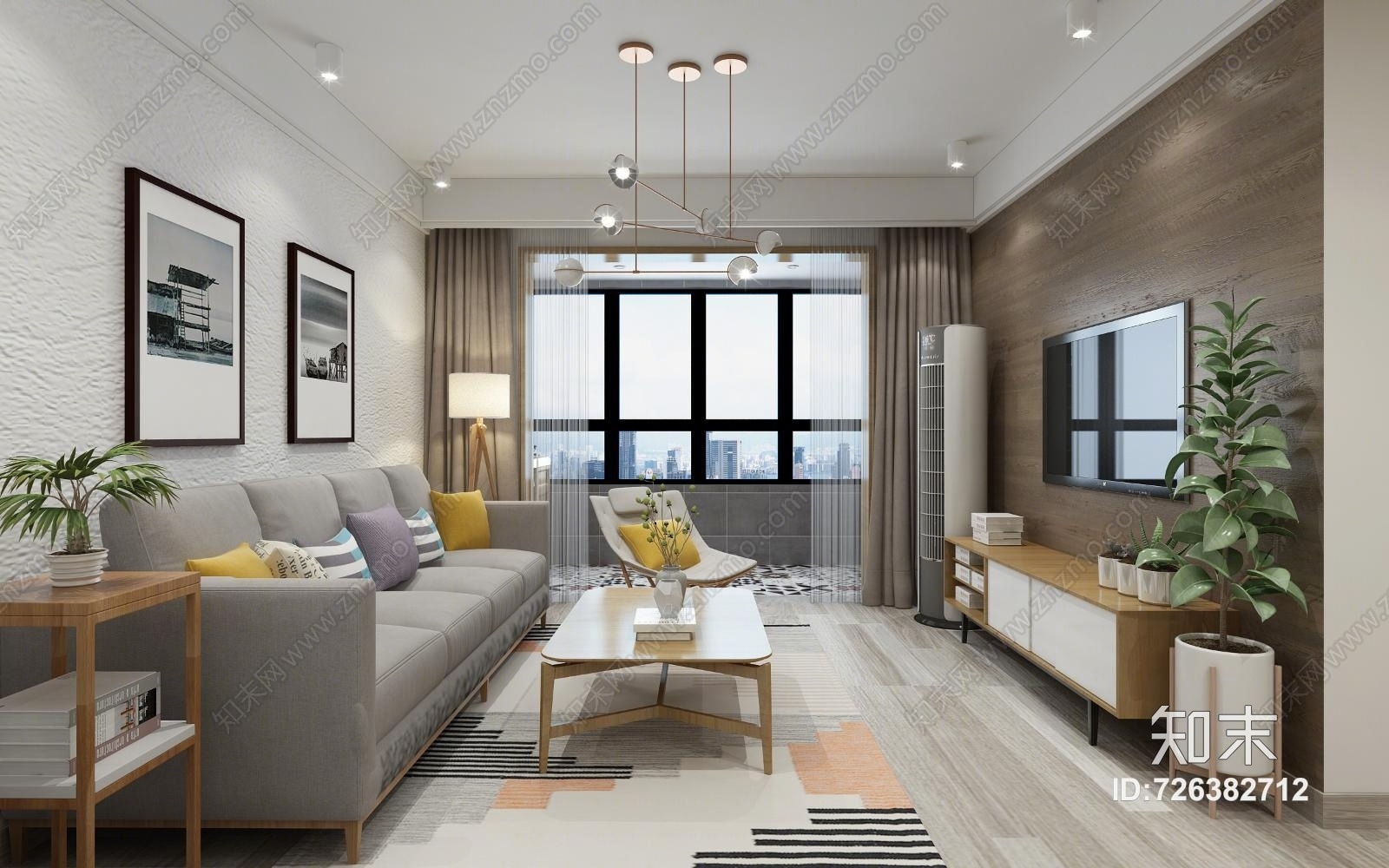 北欧现代简约小户型北欧客厅3D模型下载【ID:726382712】