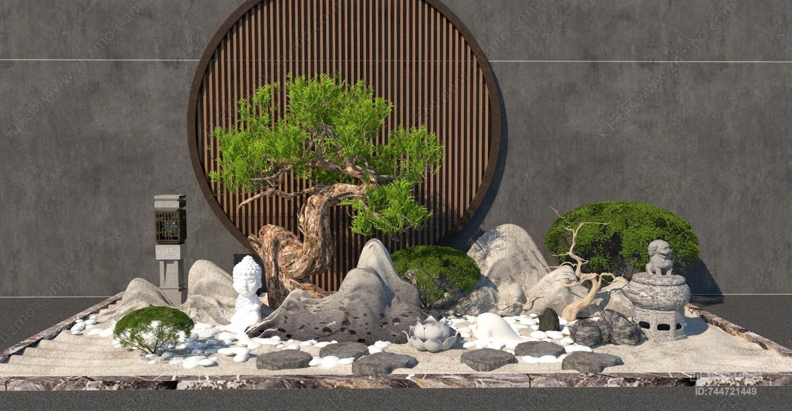 新中式松树假山SU模型下载【ID:744721449】