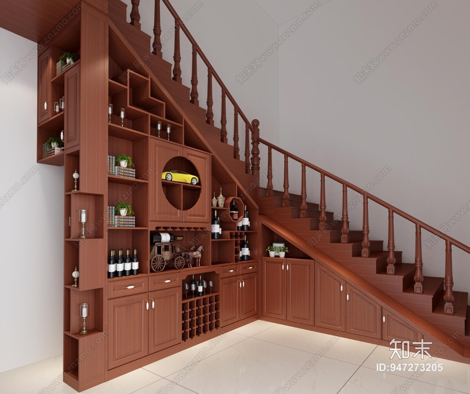 欧式楼梯装饰柜3D模型下载【ID:947273205】