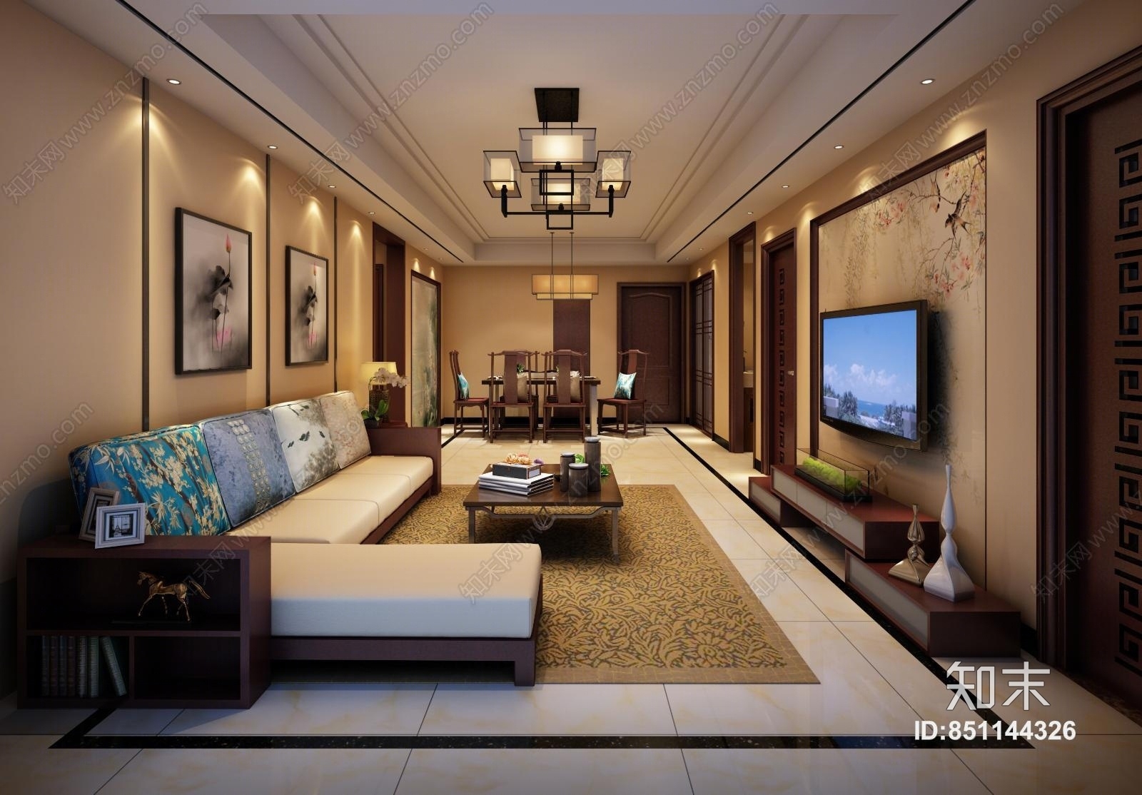 中式简约客餐厅3D模型下载【ID:851144326】