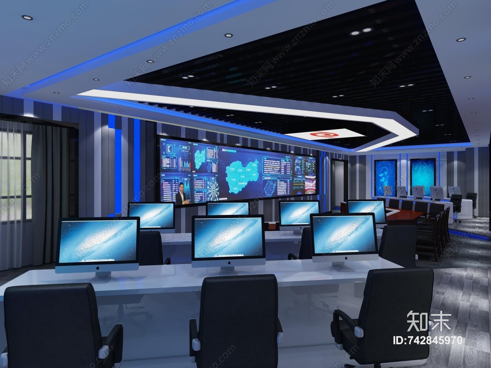 现代科技感指挥室控制室3D模型下载【ID:742845970】