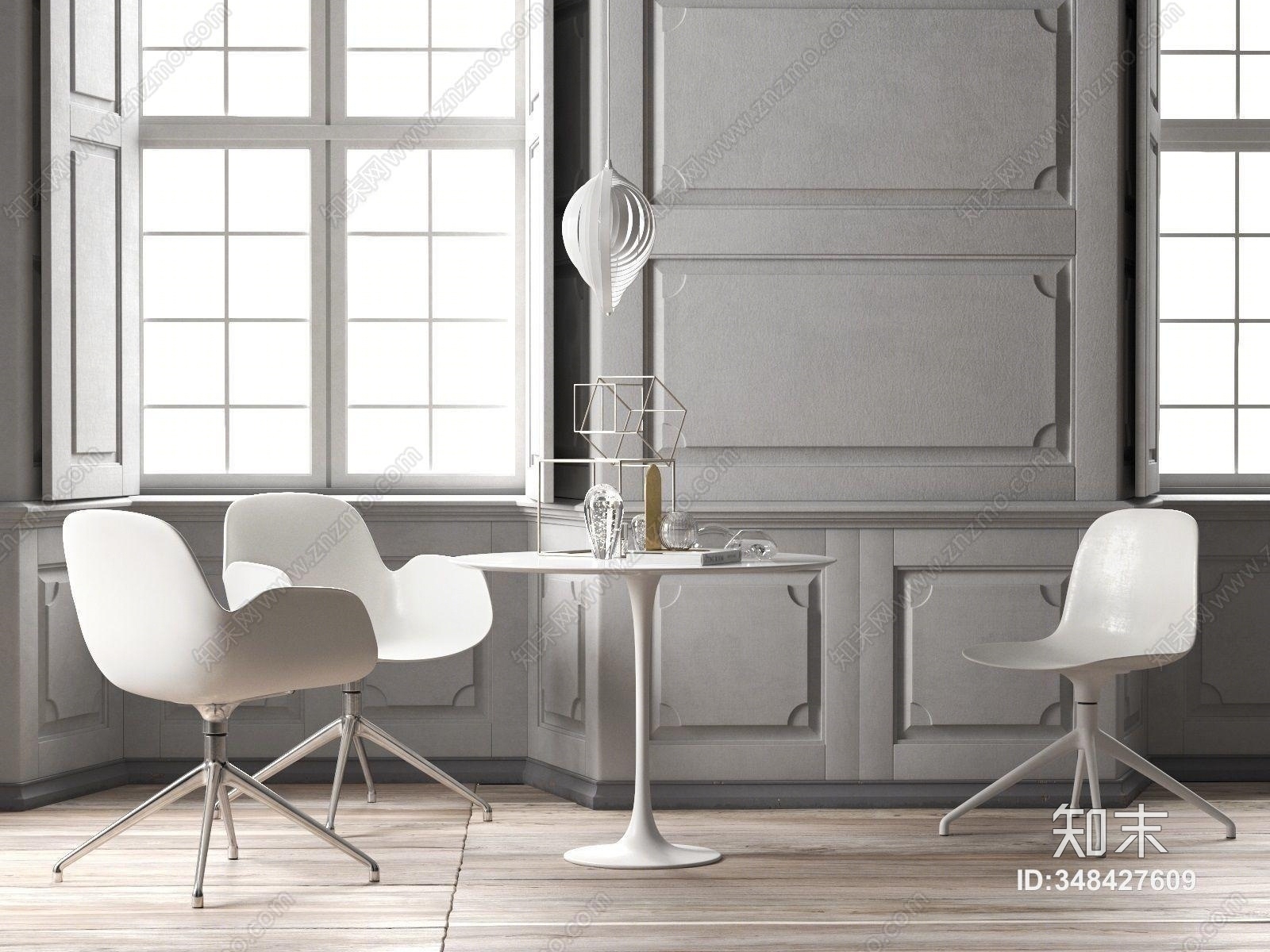 北欧圆形休闲桌椅组合3D模型下载【ID:348427609】