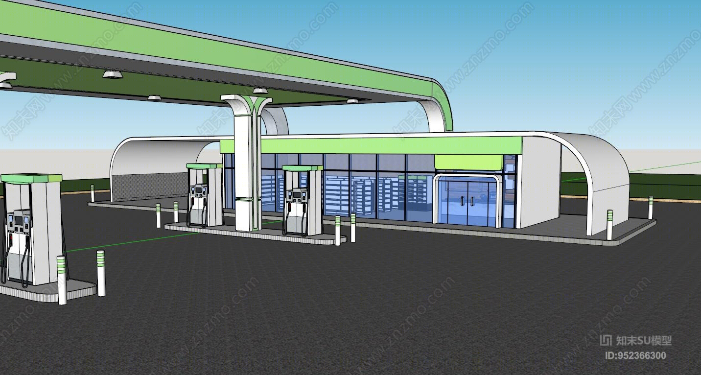 现代风格加油站SU模型下载【ID:952366300】