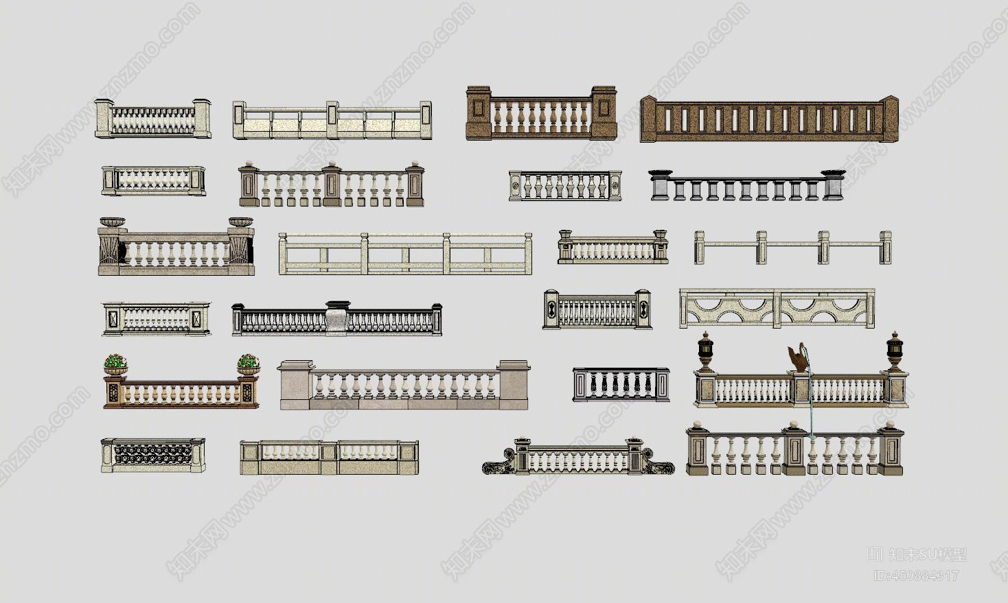 欧式风格大理石栏杆SU模型下载【ID:450884317】