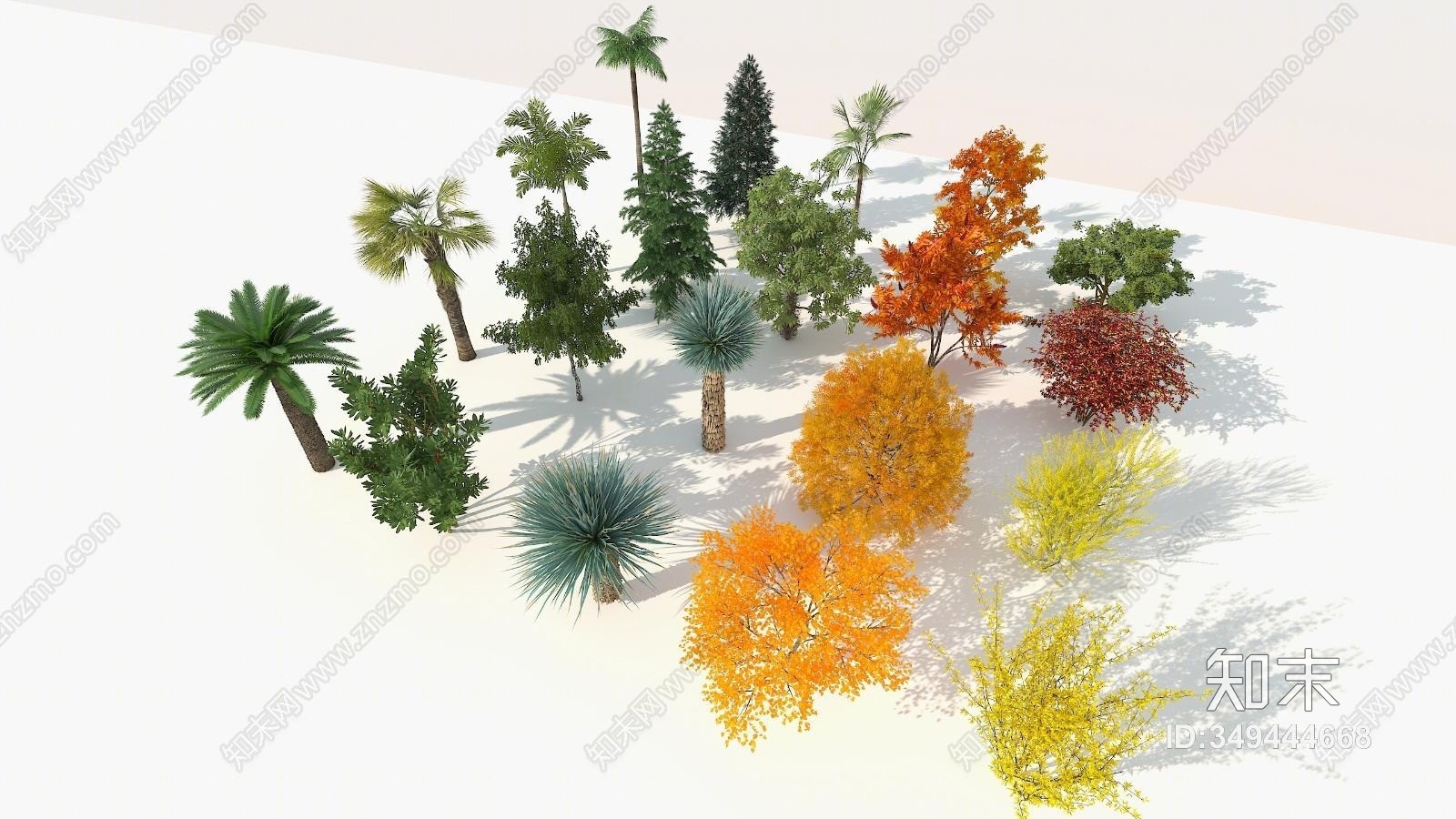 现代室外精品树木组合3D模型下载【ID:349444668】