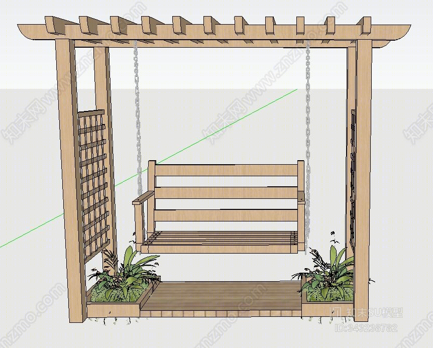 现代木质廊架秋千SU模型下载【ID:343238782】