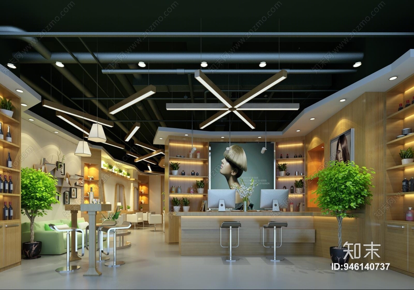 现代美容理发店3D模型下载【ID:946140737】