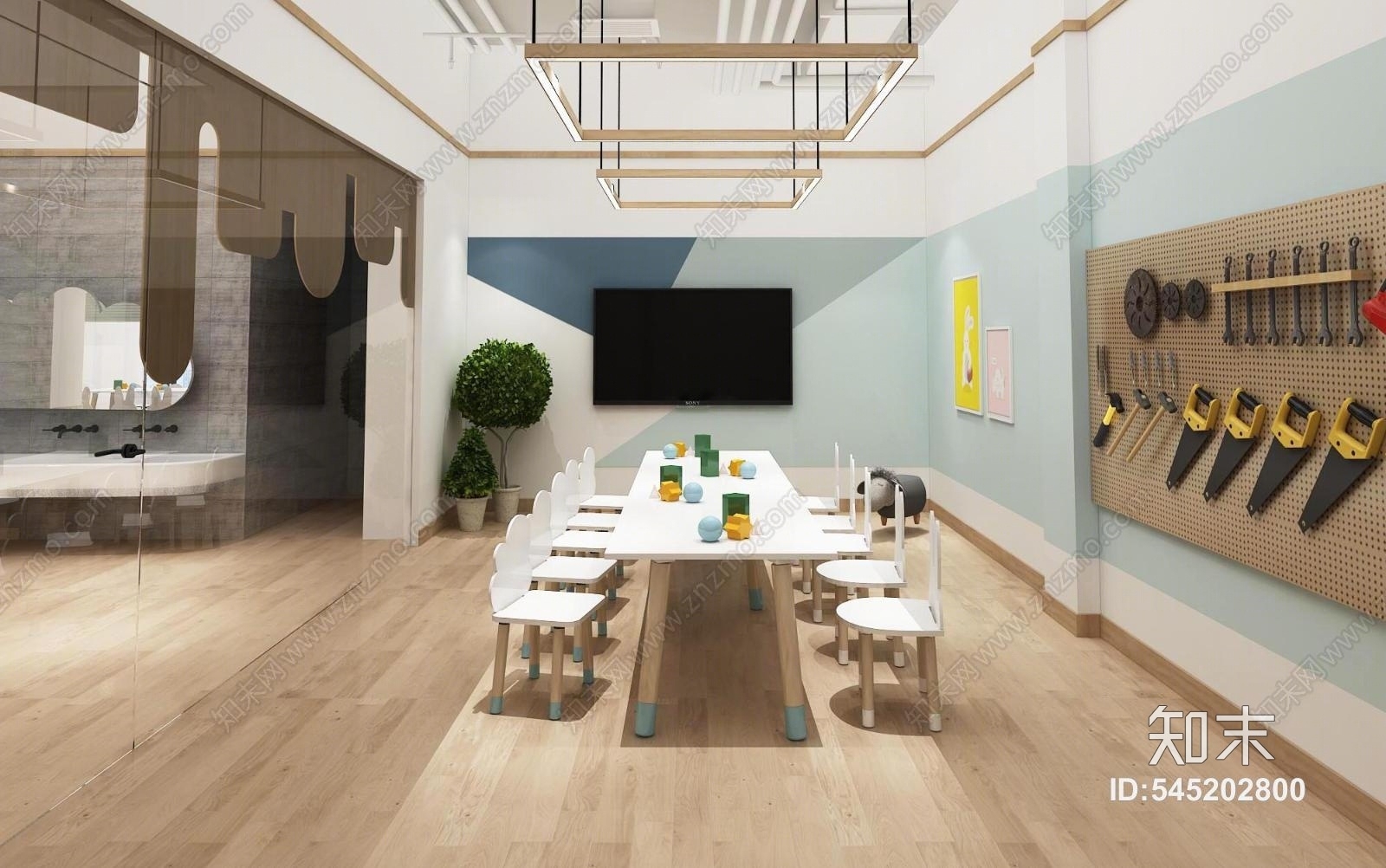 现代原木儿童手工教室3D模型下载【ID:545202800】