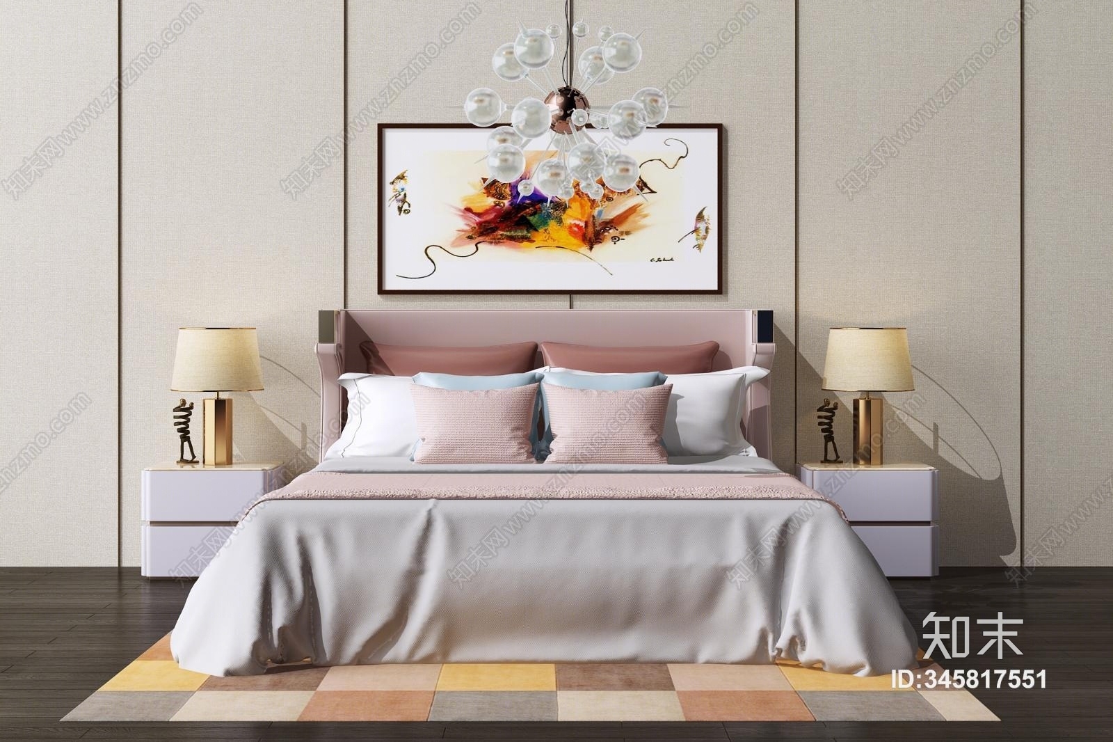 北欧双人床3D模型下载【ID:345817551】