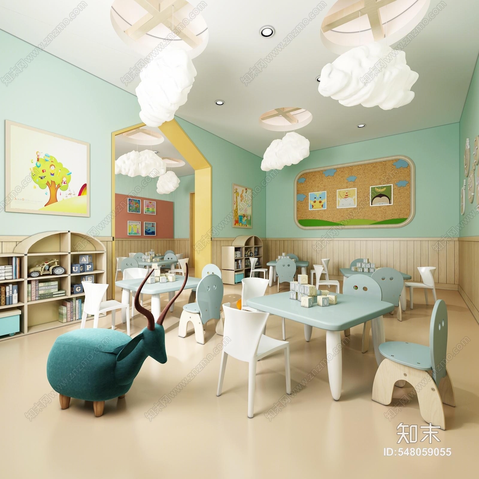 现代幼儿园教室3D模型下载【ID:548059055】