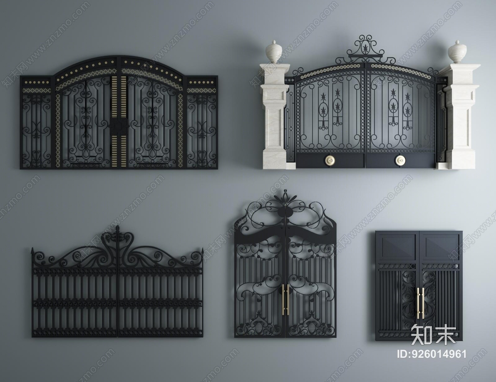 欧式铁艺庭院双开大门3D模型下载【ID:926014961】