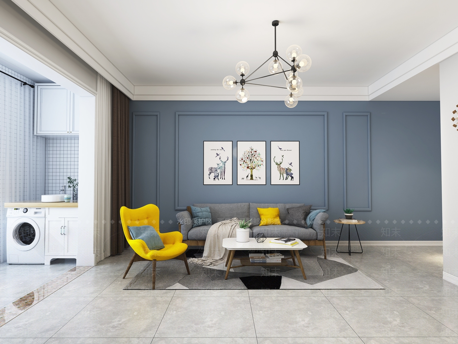 北欧小户型客厅3D模型下载【ID:832543365】