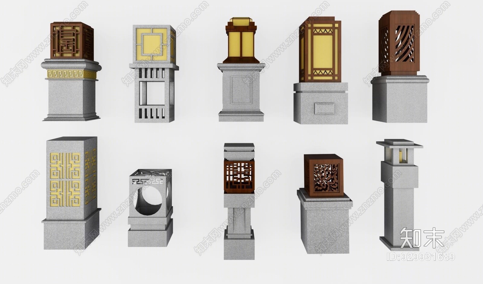 新中式景观灯草坪灯组合3D模型下载【ID:929931689】