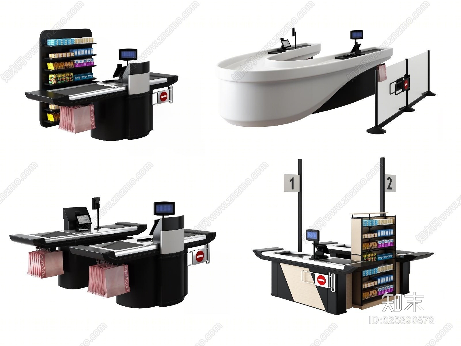 现代商场超市收银台收银机组合3D模型下载【ID:925830878】