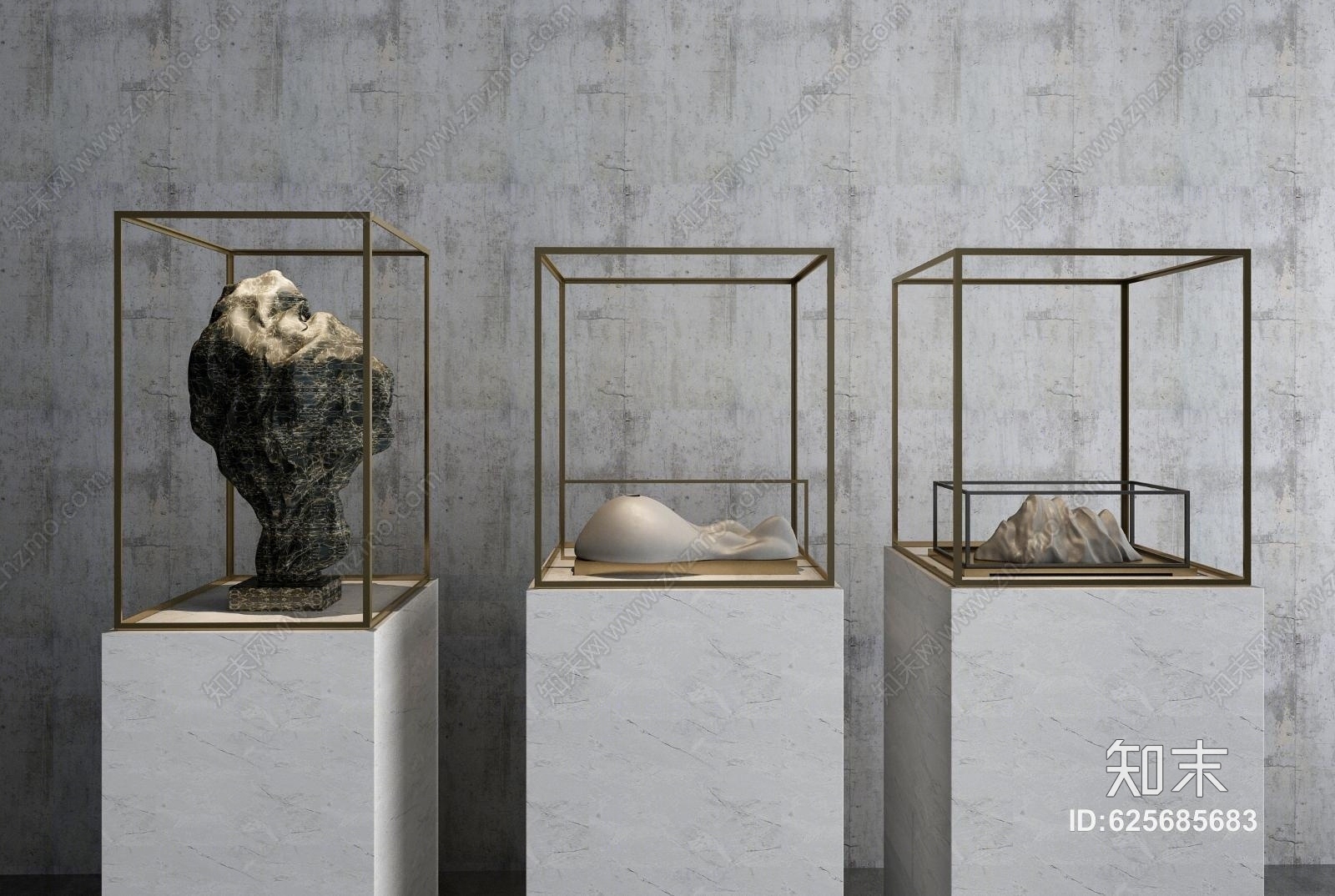 新中式石雕摆件3D模型下载【ID:625685683】