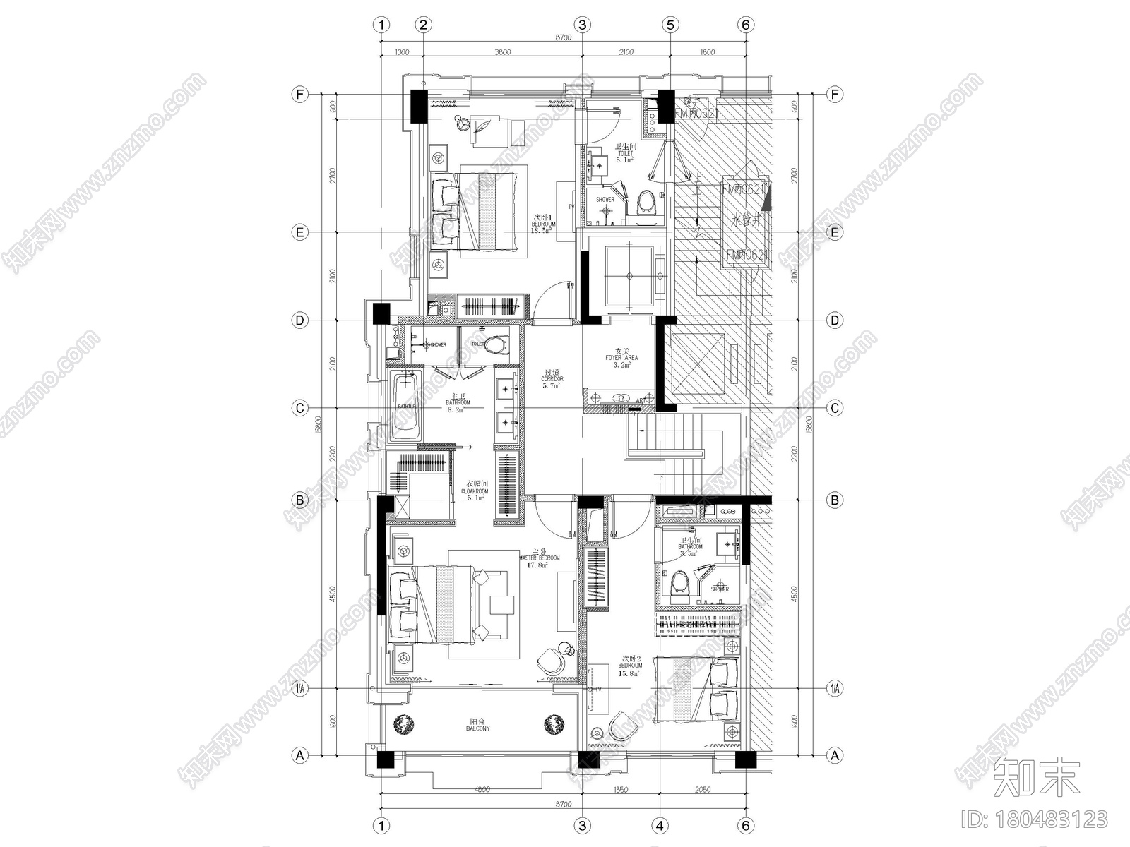 [上海]新中式多层中叠样板间室内装修施工图施工图下载【ID:180483123】