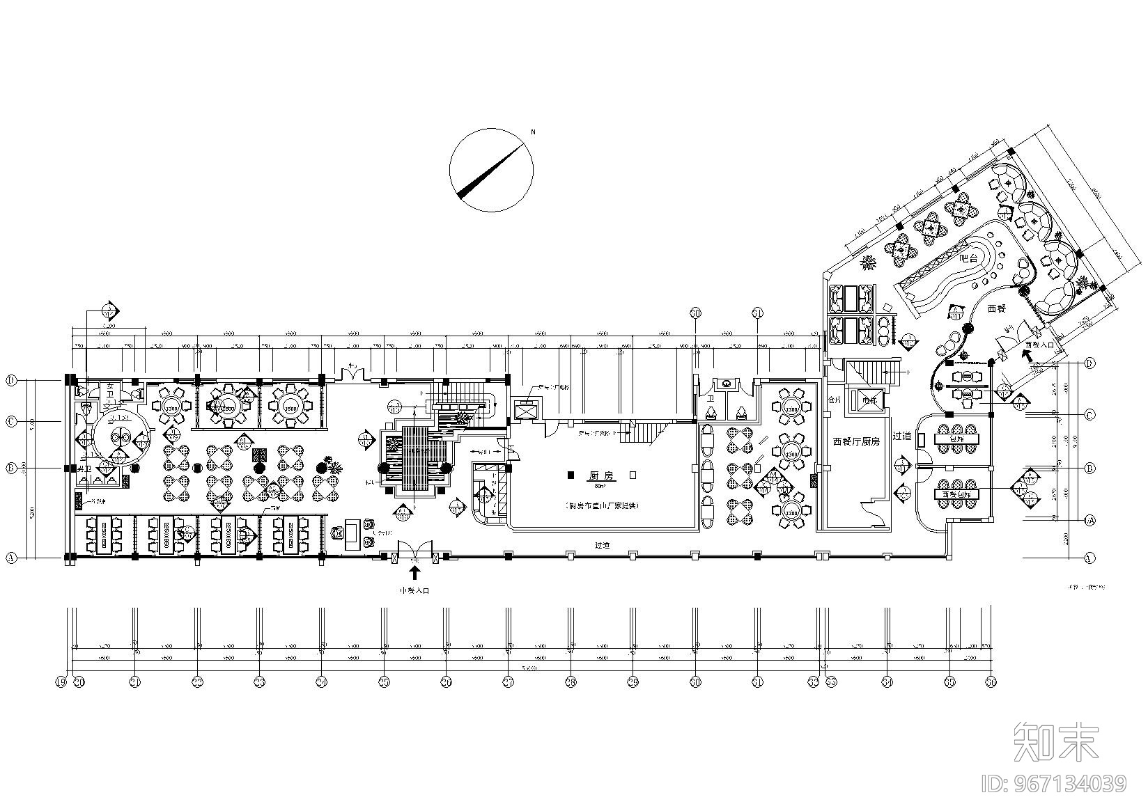 经典二层中式餐厅室内装饰设计施工图cad施工图下载【ID:967134039】