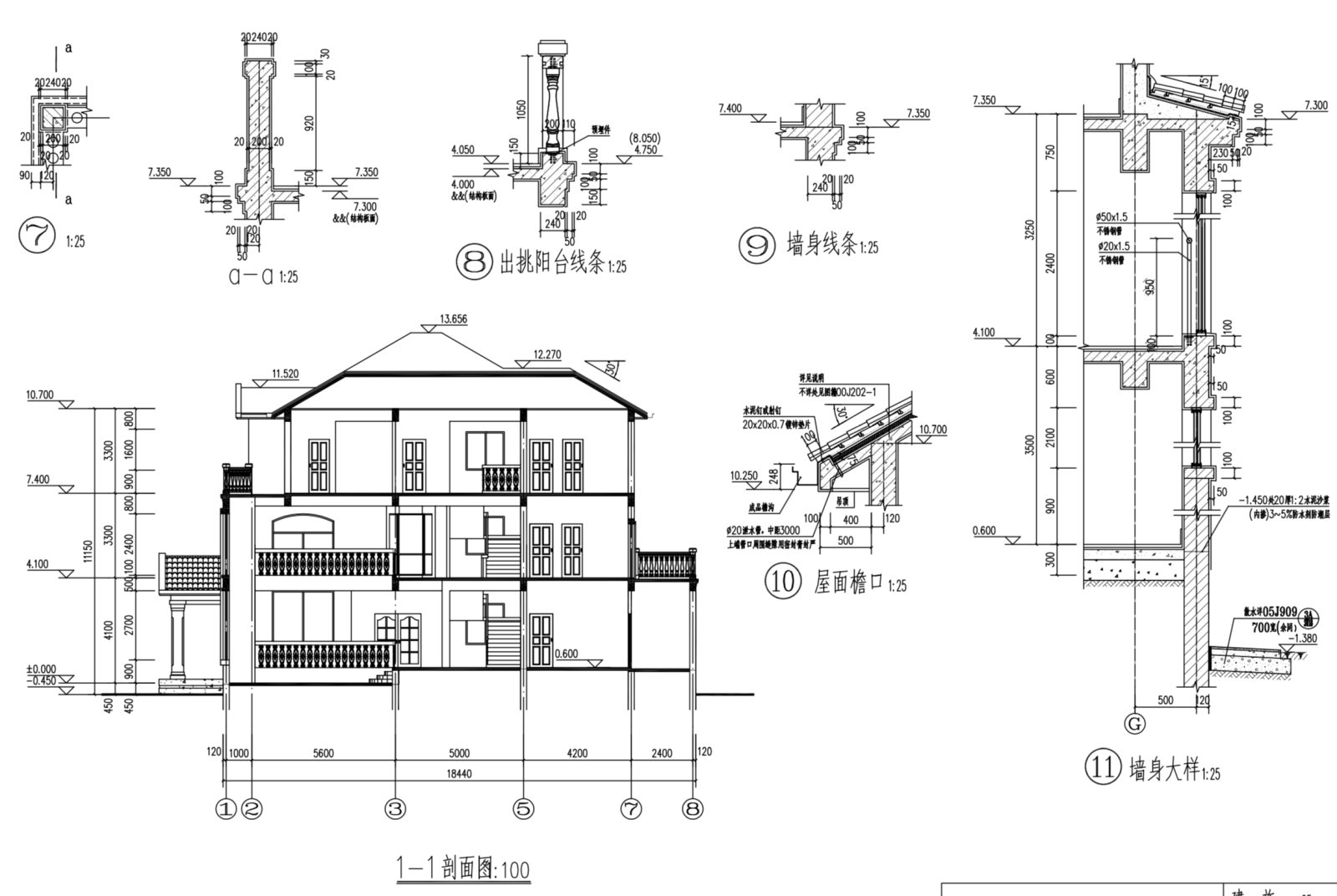 欧式坡屋面3层独栋别墅建筑设计施工图（含全套CAD图纸...施工图下载【ID:149888141】