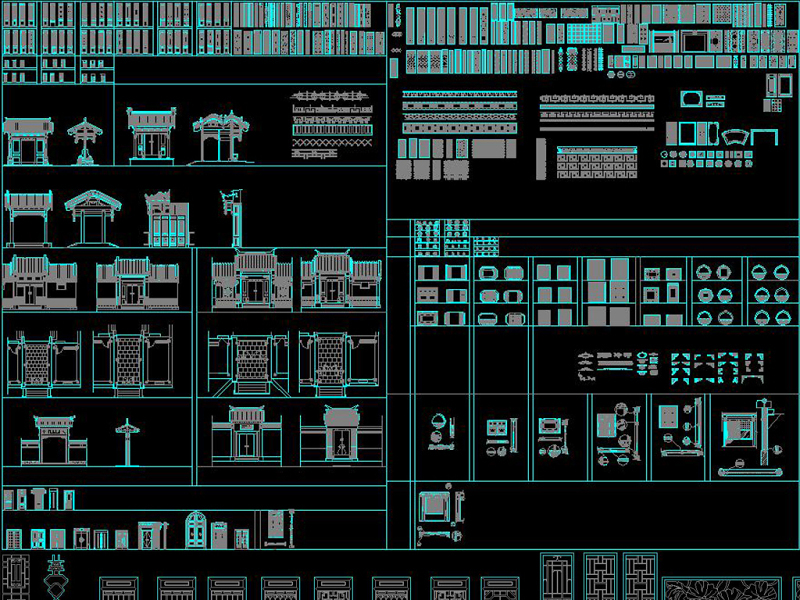 CAD中式门屏风雕花隔断门头窗户节点大全cad施工图下载【ID:149674107】