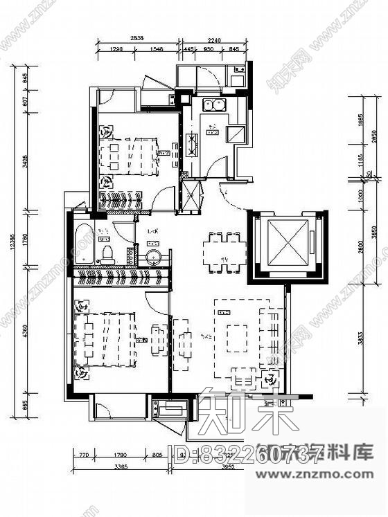 图块/节点万科两居样板房装修图平面cad施工图下载【ID:832260737】