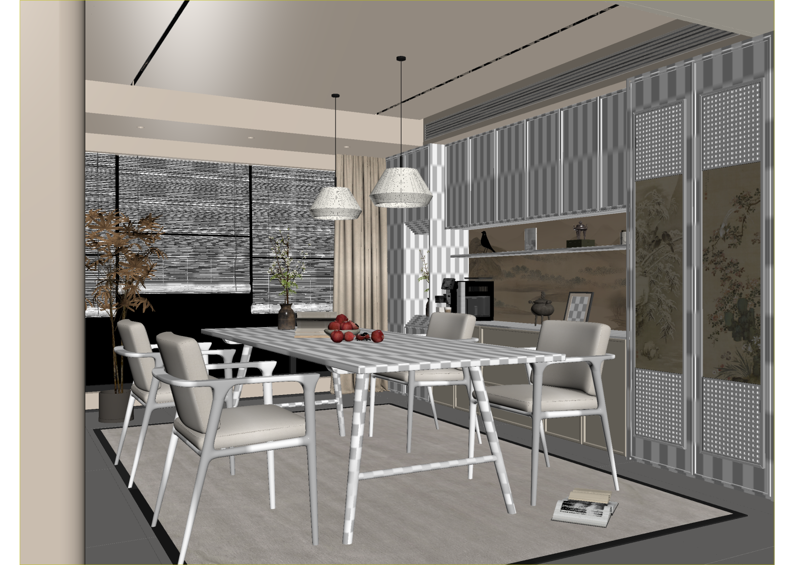 新中式家居餐厅3D模型下载【ID:1215142597】