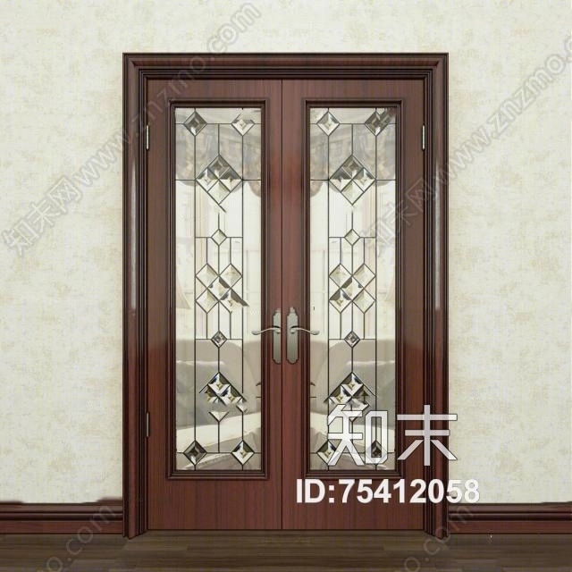 现代实木玻璃双开门3D模型下载【ID:75412058】