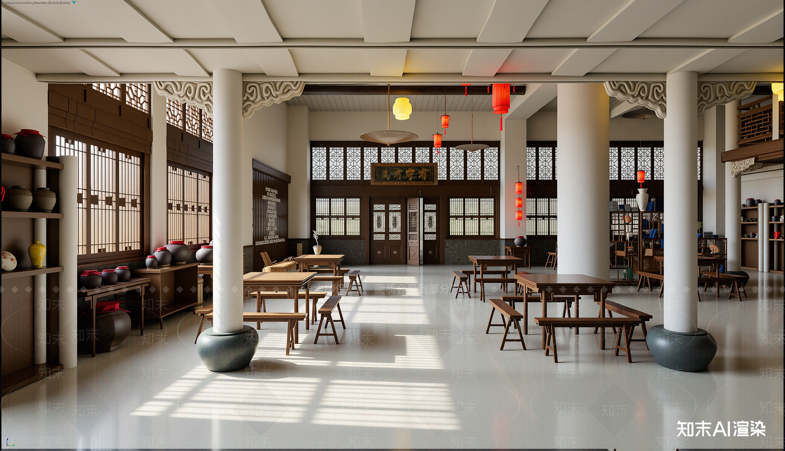 中式中餐厅3D模型渲染效果图