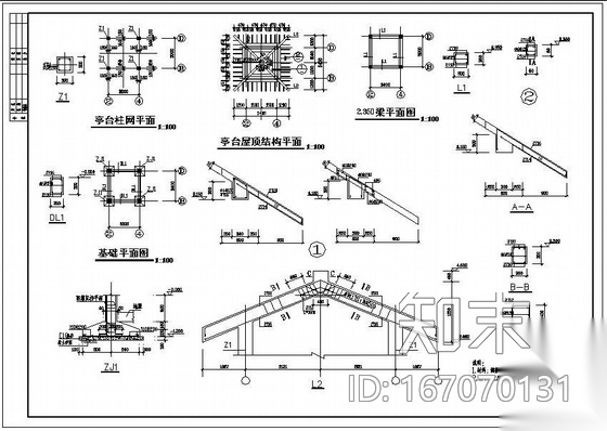 某方亭建筑结构设计施工图cad施工图下载【ID:167070131】