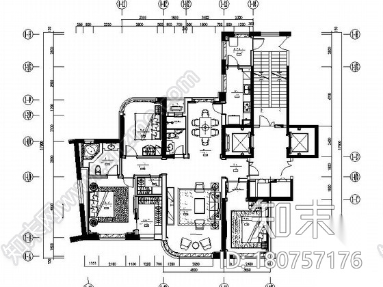 [大连]精装修三室两厅样板间室内装修图cad施工图下载【ID:180757176】