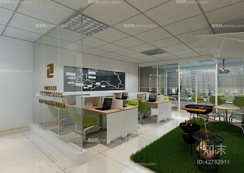 现代白色木艺办公桌椅组合3D模型下载【ID:42762911】