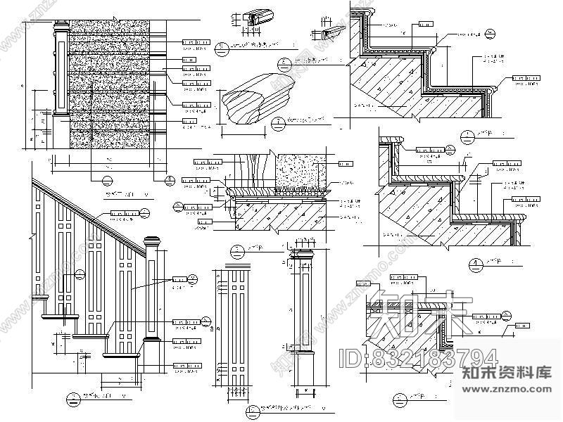 图块/节点别墅楼梯扶手详图施工图下载【ID:832183794】