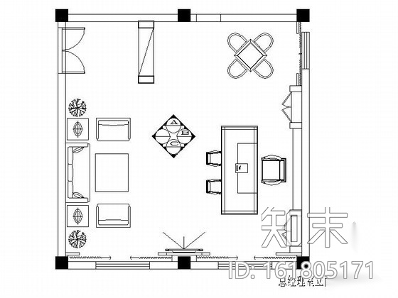 某现代办公楼总经理室装修图（含效果）cad施工图下载【ID:161805171】